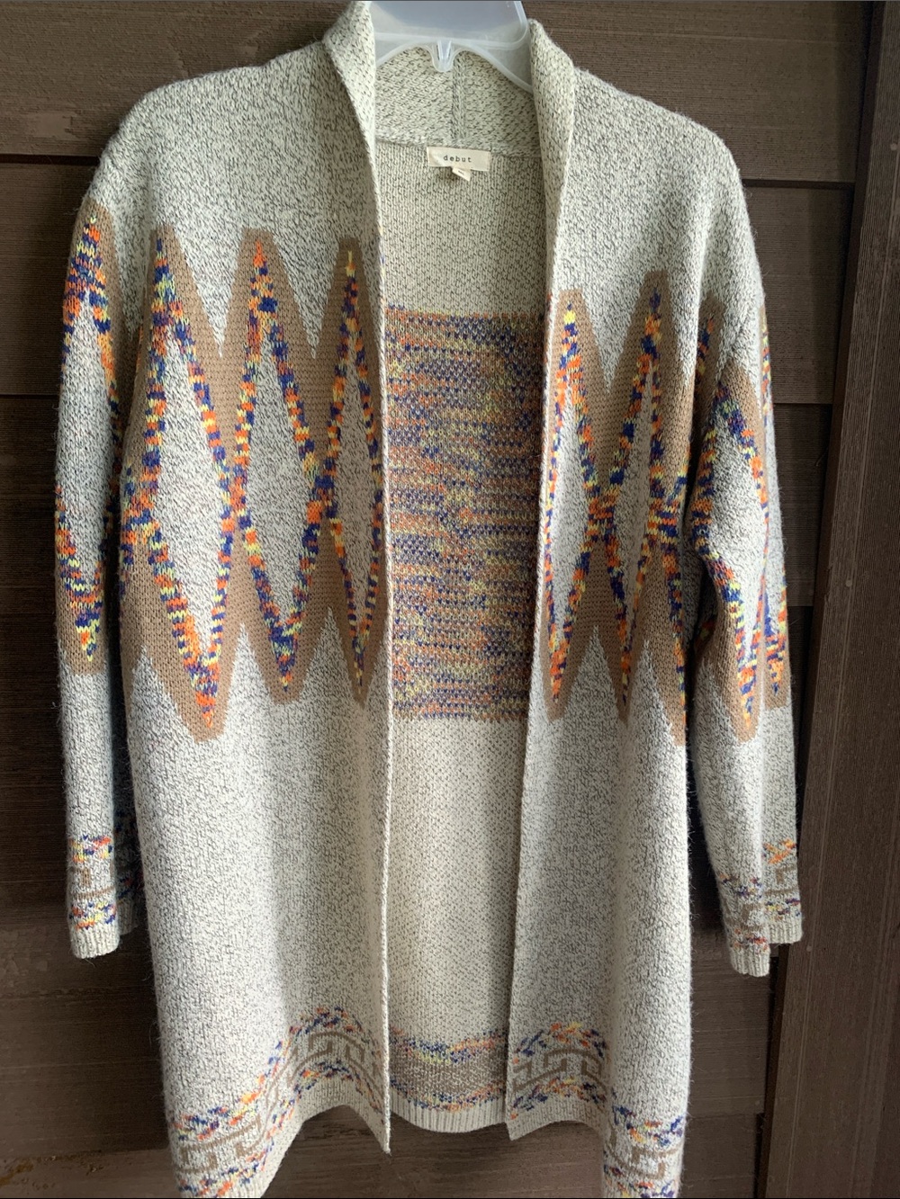 Open-Front Cream Patterned Women's Sweater Cardigan, Debut, M/L